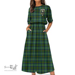 Scottish Cranstoun Tartan Crest Womens Elastic Waist Dress Tartan Plaid Dress