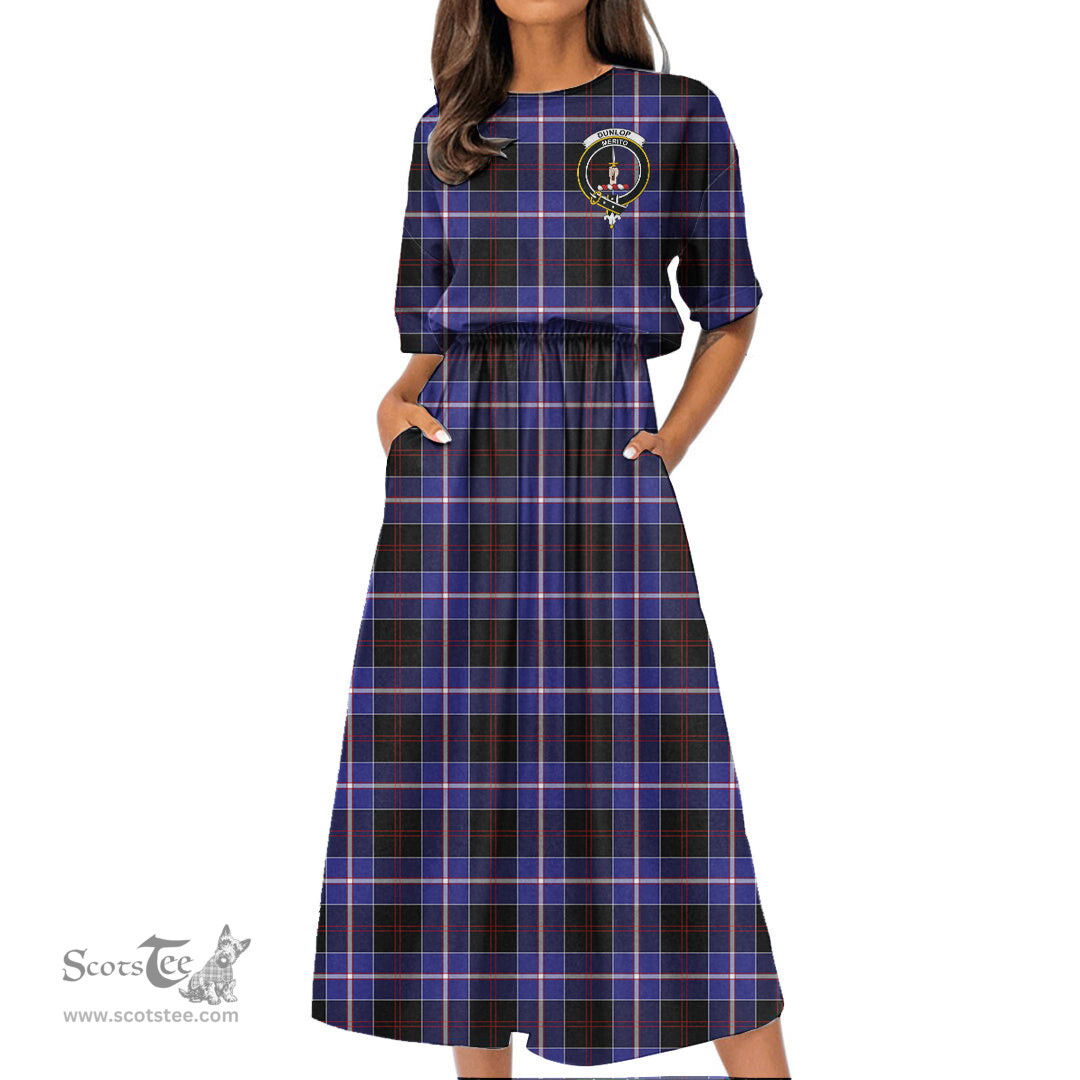 Scottish Dunlop Modern Tartan Crest Womens Elastic Waist Dress Tartan Plaid Dress
