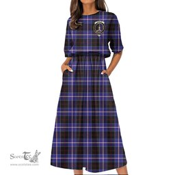 Scottish Dunlop Modern Tartan Crest Womens Elastic Waist Dress Tartan Plaid Dress