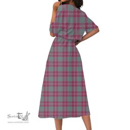 Scottish Crawford Ancient Tartan Crest Womens Elastic Waist Dress Tartan Plaid Dress