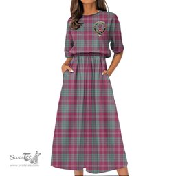Scottish Crawford Ancient Tartan Crest Womens Elastic Waist Dress Tartan Plaid Dress