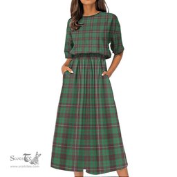 Scottish MacKinnon Hunting Ancient Tartan Womens Elastic Waist Dress Tartan Plaid Dress