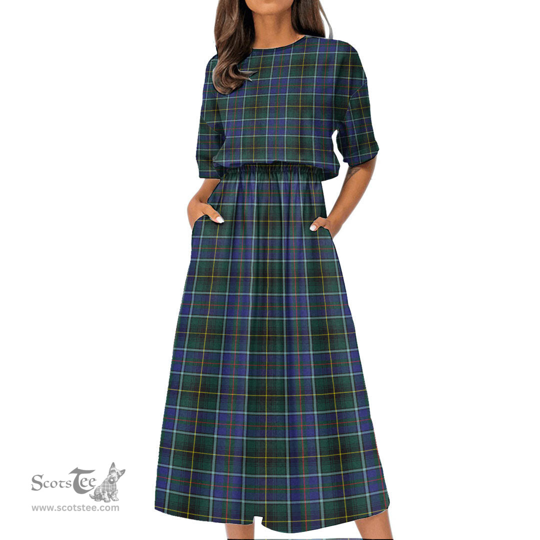 Scottish MacInnes Modern Tartan Womens Elastic Waist Dress Tartan Plaid Dress
