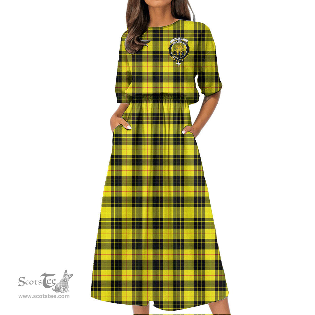 Scottish MacLeod of Lewis Modern Tartan Crest Womens Elastic Waist Dress Tartan Plaid Dress