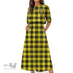 Scottish MacLeod of Lewis Modern Tartan Crest Womens Elastic Waist Dress Tartan Plaid Dress