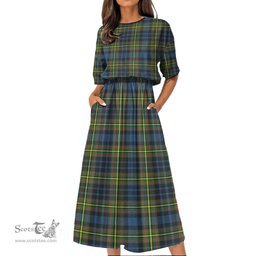 Scottish MacLellan Ancient Tartan Womens Elastic Waist Dress Tartan Plaid Dress