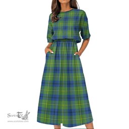 Scottish Johnston Ancient Tartan Womens Elastic Waist Dress Tartan Plaid Dress