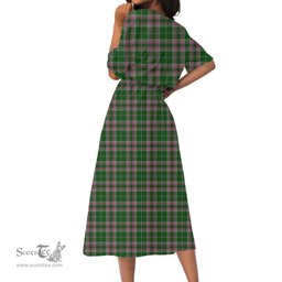 Scottish Gray Hunting Tartan Crest Womens Elastic Waist Dress Tartan Plaid Dress