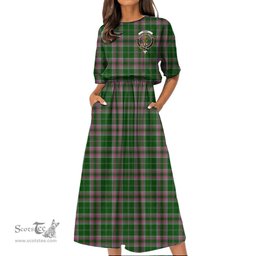 Scottish Gray Hunting Tartan Crest Womens Elastic Waist Dress Tartan Plaid Dress