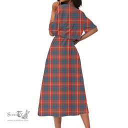 Scottish Hamilton Ancient Tartan Crest Womens Elastic Waist Dress Tartan Plaid Dress