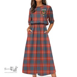 Scottish Hamilton Ancient Tartan Crest Womens Elastic Waist Dress Tartan Plaid Dress