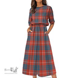 Scottish Hamilton Ancient Tartan Womens Elastic Waist Dress Tartan Plaid Dress