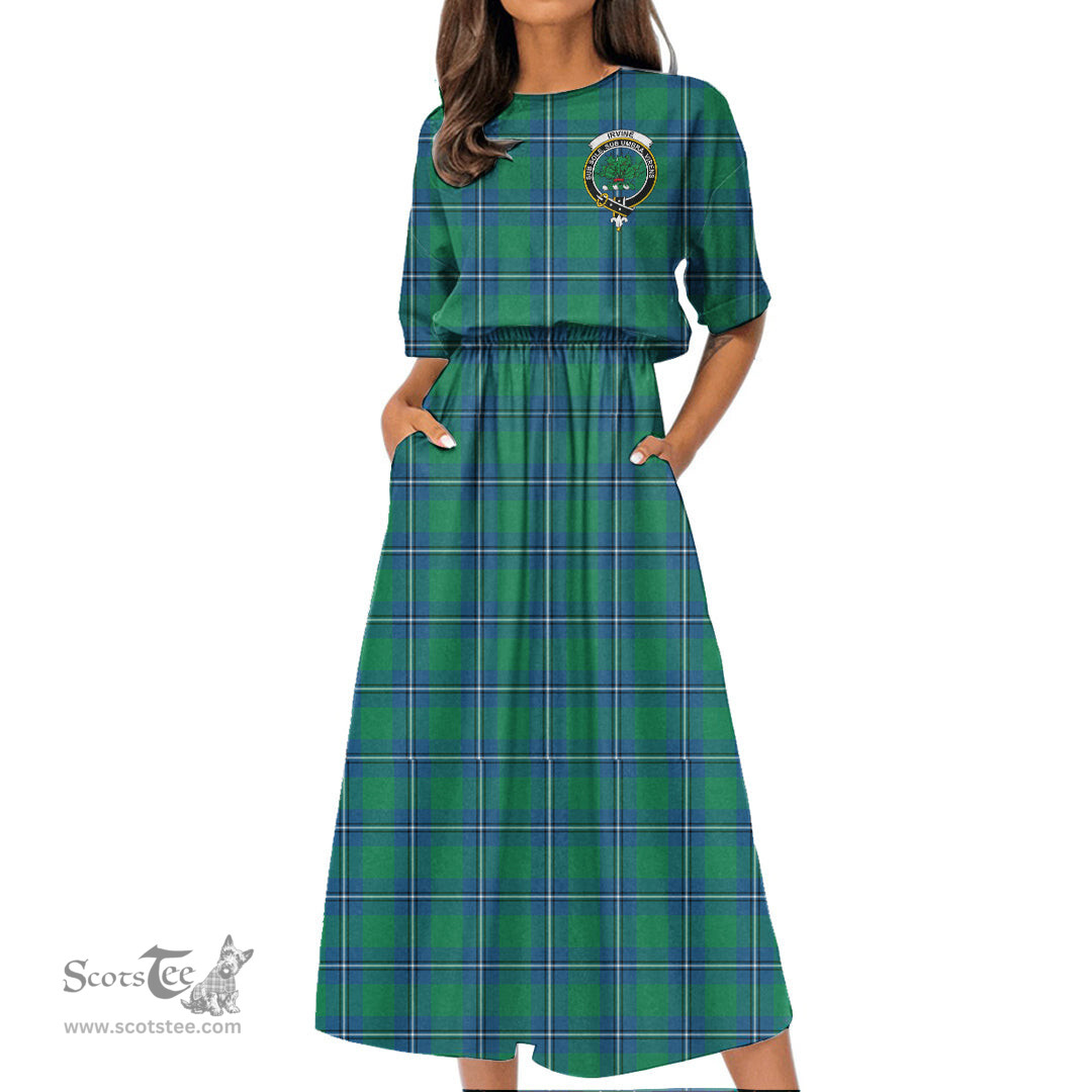 Scottish Irvine Ancient Tartan Crest Womens Elastic Waist Dress Tartan Plaid Dress