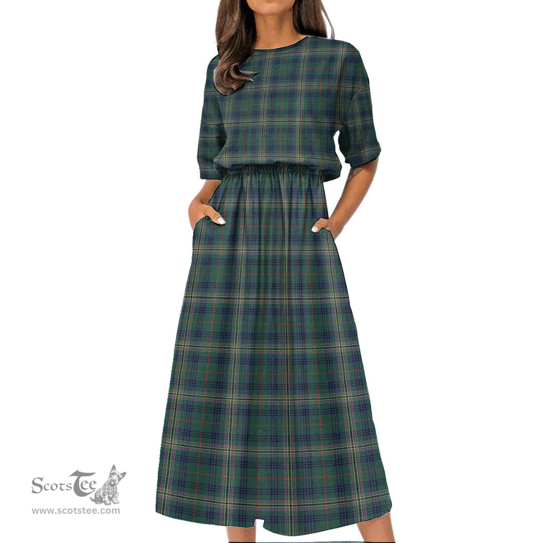 Scottish Kennedy Modern Tartan Womens Elastic Waist Dress Tartan Plaid Dress