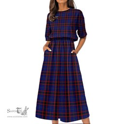 Scottish Home Modern Tartan Womens Elastic Waist Dress Tartan Plaid Dress