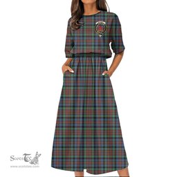 Scottish MacDuff Hunting Ancient Tartan Crest Womens Elastic Waist Dress Tartan Plaid Dress