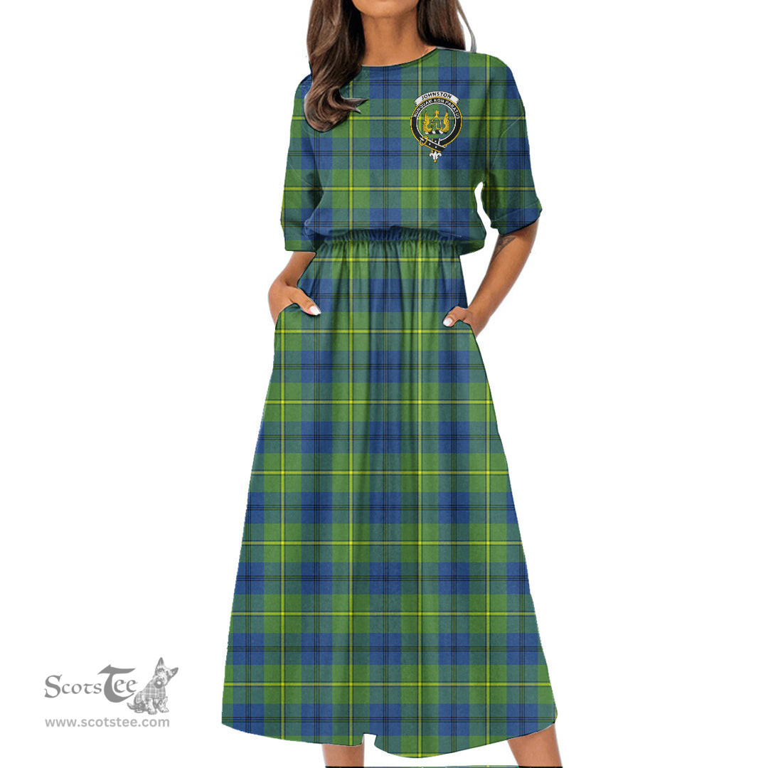 Scottish Johnston Ancient Tartan Crest Womens Elastic Waist Dress Tartan Plaid Dress