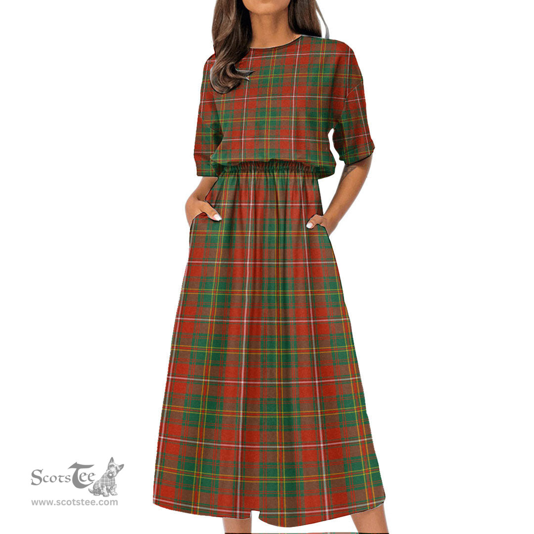 Scottish Hay Ancient Tartan Womens Elastic Waist Dress Tartan Plaid Dress