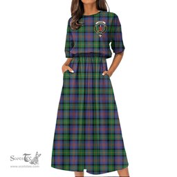 Scottish Logan Ancient Tartan Crest Womens Elastic Waist Dress Tartan Plaid Dress