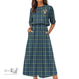 Scottish Lamont Ancient Tartan Crest Womens Elastic Waist Dress Tartan Plaid Dress