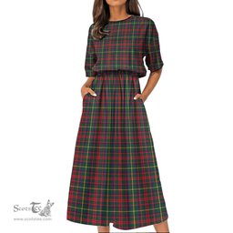 Scottish MacKintosh Hunting Modern Tartan Womens Elastic Waist Dress Tartan Plaid Dress