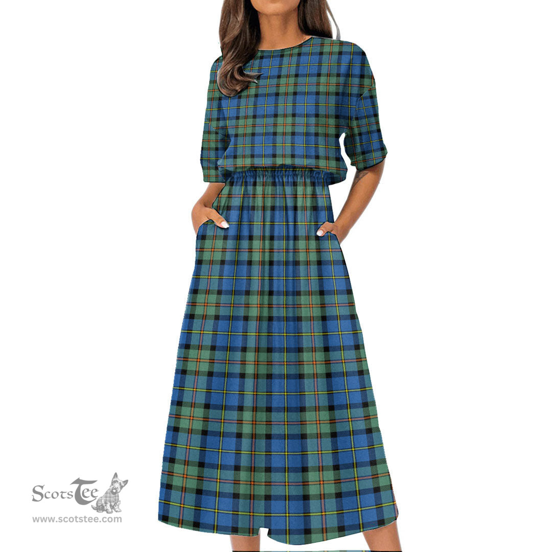 Scottish MacLeod of Harris Ancient Tartan Womens Elastic Waist Dress Tartan Plaid Dress