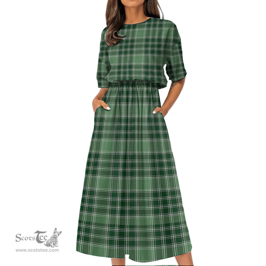 Scottish MacDonald Lord of the Isles Hunting Tartan Womens Elastic Waist Dress Tartan Plaid Dress