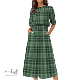Scottish MacDonald Lord of the Isles Hunting Tartan Womens Elastic Waist Dress Tartan Plaid Dress
