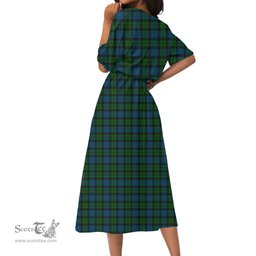 Scottish MacKay Modern Tartan Crest Womens Elastic Waist Dress Tartan Plaid Dress