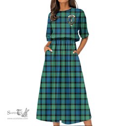 Scottish Gunn Ancient Tartan Crest Womens Elastic Waist Dress Tartan Plaid Dress