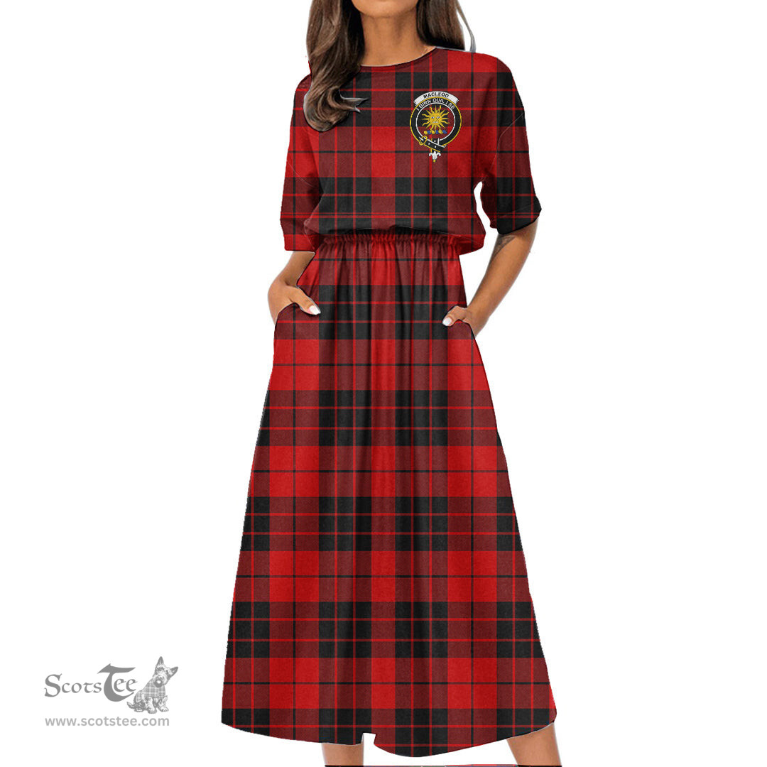 Scottish MacLeod of Raasay Tartan Crest Womens Elastic Waist Dress Tartan Plaid Dress
