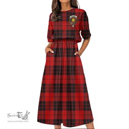Scottish MacLeod of Raasay Tartan Crest Womens Elastic Waist Dress Tartan Plaid Dress