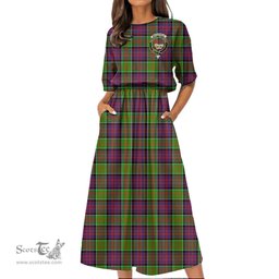 Scottish MacDonald of Clanranald Tartan Crest Womens Elastic Waist Dress Tartan Plaid Dress