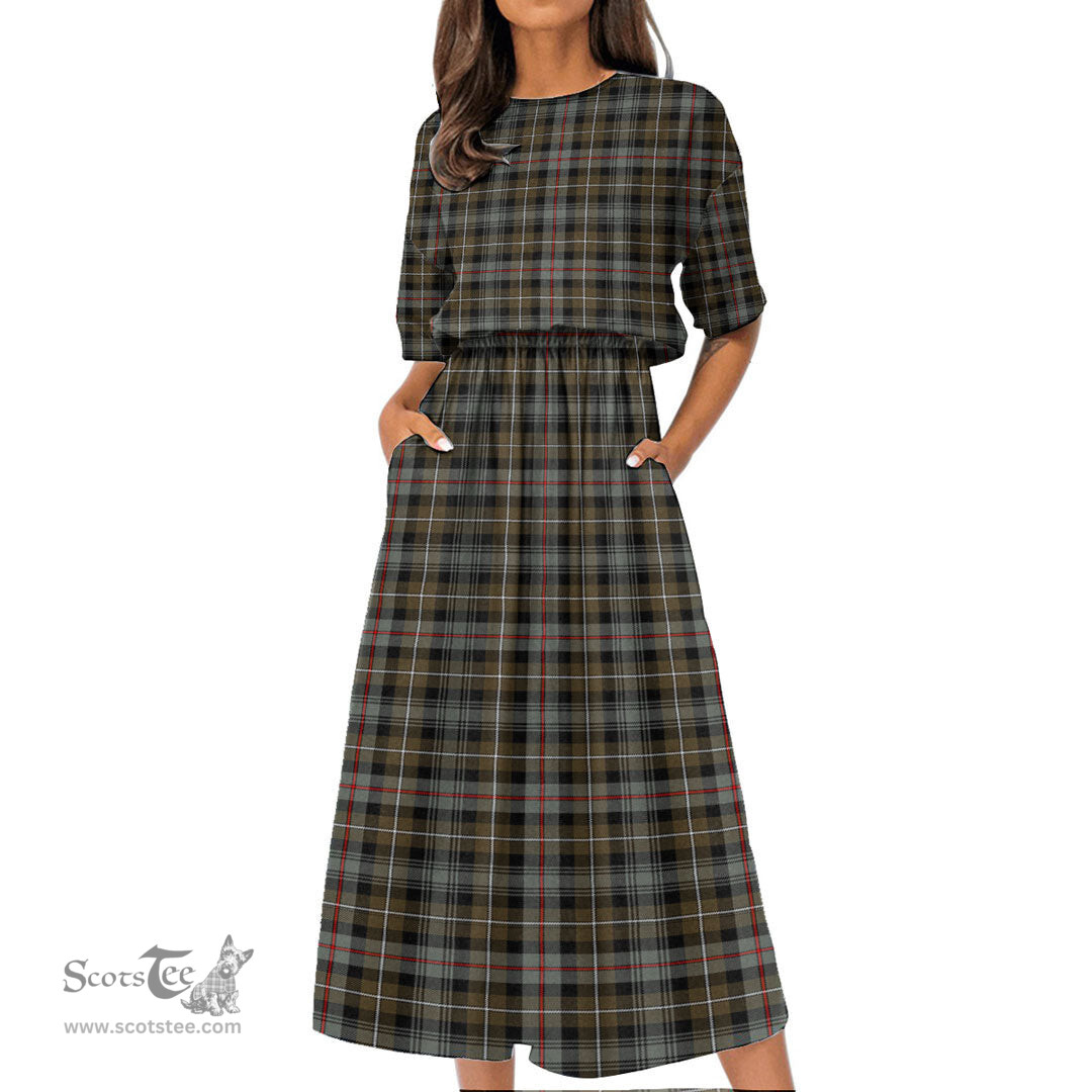 Scottish MacKenzie Weathered Tartan Womens Elastic Waist Dress Tartan Plaid Dress