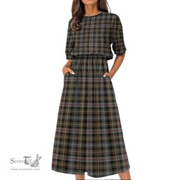 Scottish MacKenzie Weathered Tartan Womens Elastic Waist Dress Tartan Plaid Dress