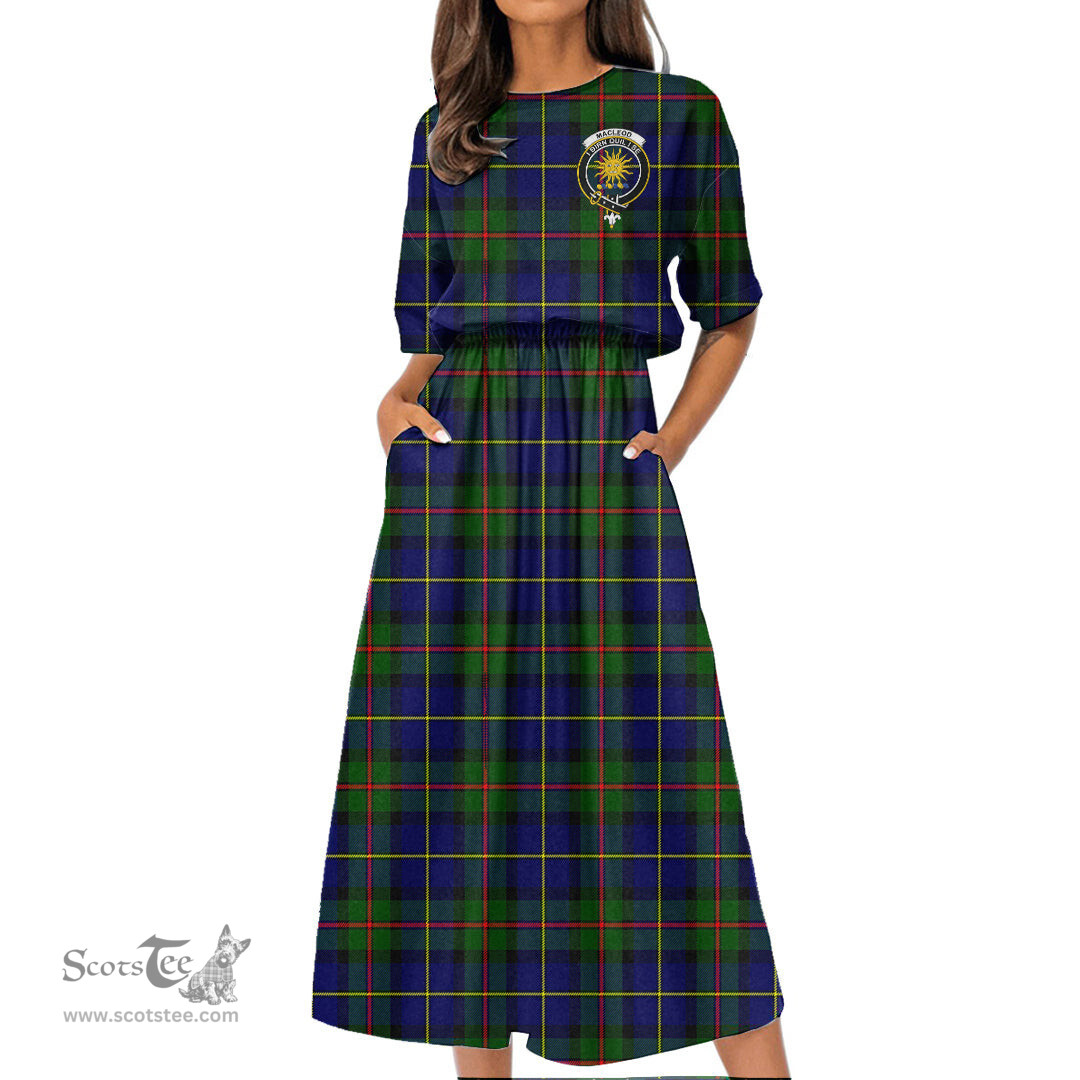Scottish MacLeod of Harris Modern Tartan Crest Womens Elastic Waist Dress Tartan Plaid Dress