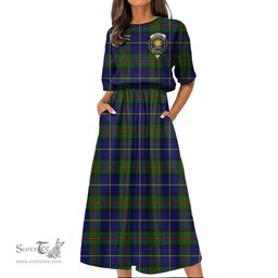 Scottish MacLeod of Harris Modern Tartan Crest Womens Elastic Waist Dress Tartan Plaid Dress