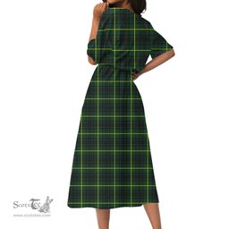 Scottish MacArthur Modern Tartan Crest Womens Elastic Waist Dress Tartan Plaid Dress