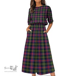 Scottish Logan Modern Tartan Womens Elastic Waist Dress Tartan Plaid Dress