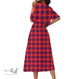 Scottish Hamilton Modern Tartan Crest Womens Elastic Waist Dress Tartan Plaid Dress