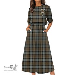 Scottish Graham of Menteith Weathered Tartan Crest Womens Elastic Waist Dress Tartan Plaid Dress