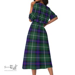 Scottish MacDonald of the Isles Hunting Modern Tartan Womens Elastic Waist Dress Tartan Plaid Dress