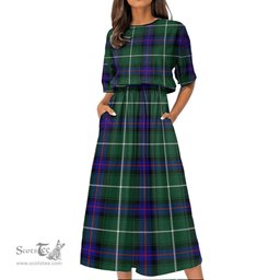 Scottish MacDonald of the Isles Hunting Modern Tartan Womens Elastic Waist Dress Tartan Plaid Dress