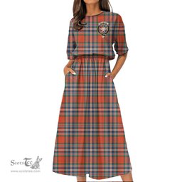 Scottish MacFarlane Ancient Tartan Crest Womens Elastic Waist Dress Tartan Plaid Dress