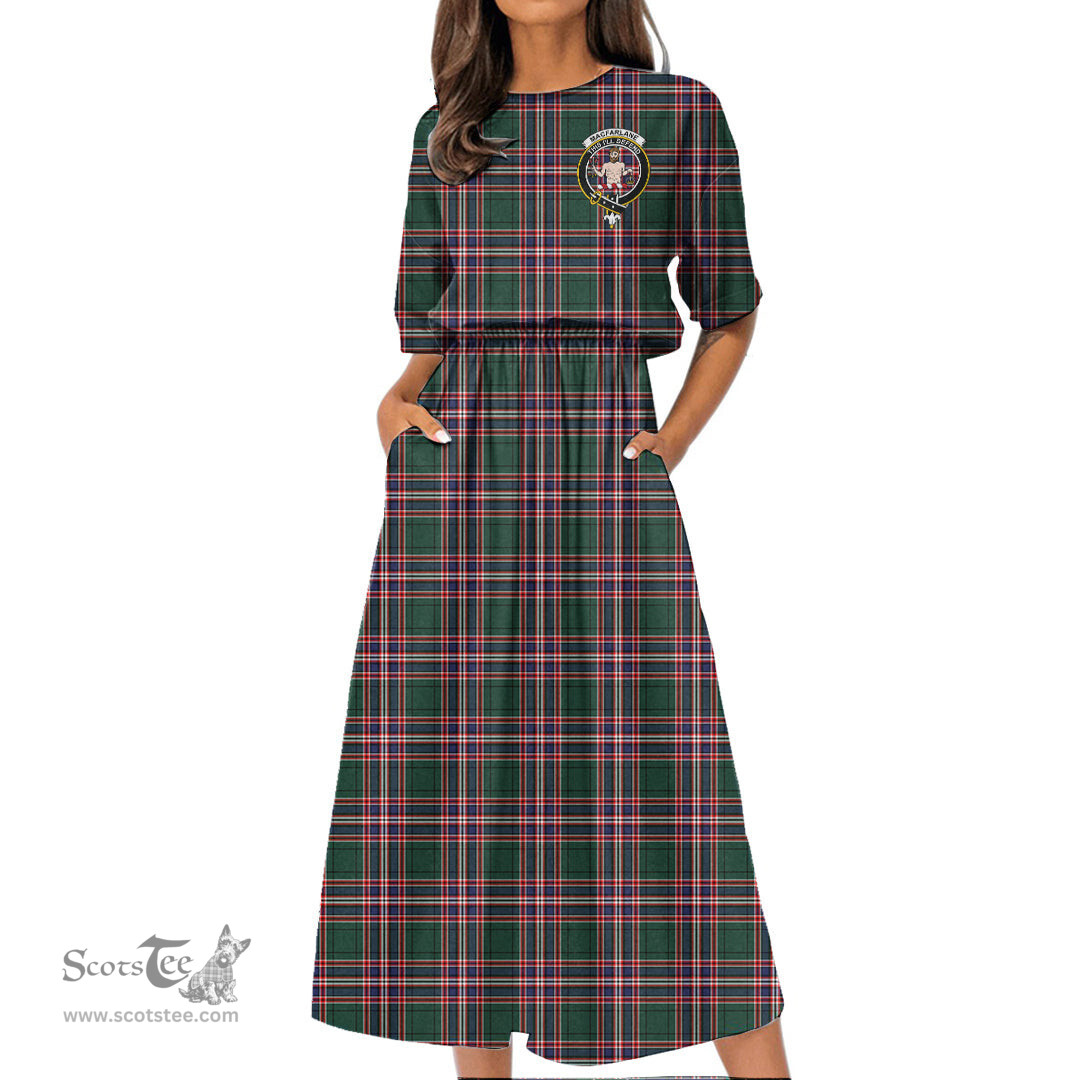 Scottish MacFarlane Hunting Modern Tartan Crest Womens Elastic Waist Dress Tartan Plaid Dress