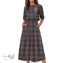 Scottish MacFarlane Hunting Modern Tartan Crest Womens Elastic Waist Dress Tartan Plaid Dress