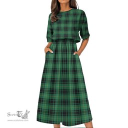 Scottish MacArthur Ancient Tartan Womens Elastic Waist Dress Tartan Plaid Dress