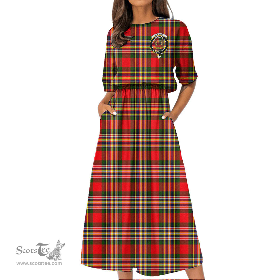 Scottish MacGill Modern Tartan Crest Womens Elastic Waist Dress Tartan Plaid Dress