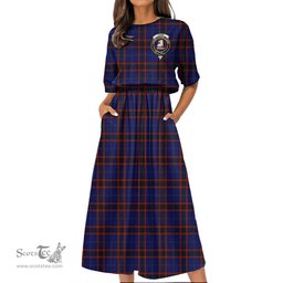 Scottish Home Modern Tartan Crest Womens Elastic Waist Dress Tartan Plaid Dress