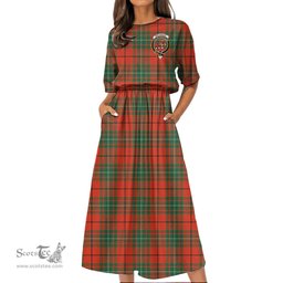 Scottish MacAulay Ancient Tartan Crest Womens Elastic Waist Dress Tartan Plaid Dress